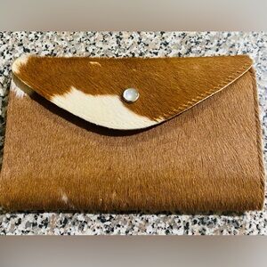 Genuine Brown and White Cowhide leather and fur Semi Rectangle Wallet